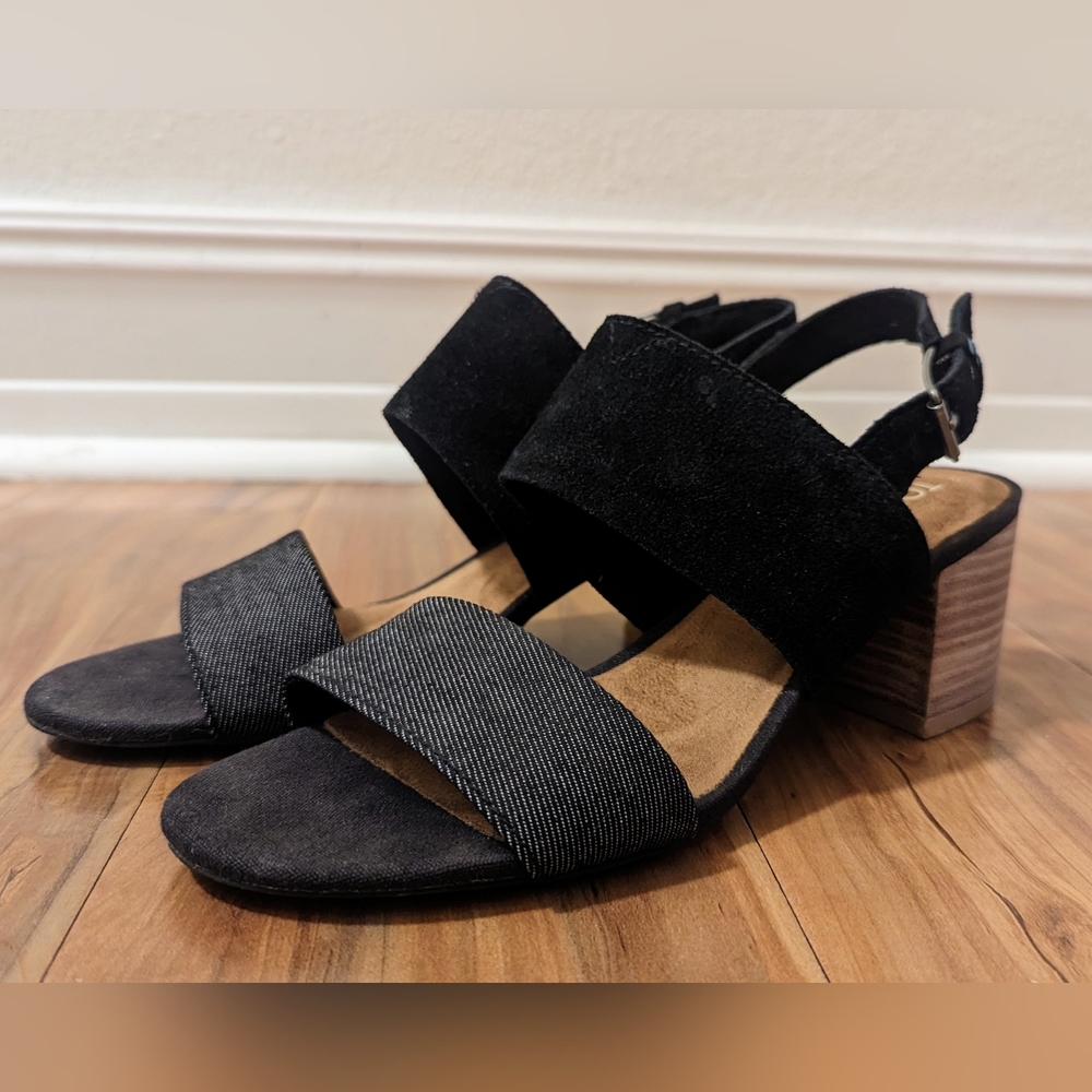 TOMS Poppy Black Suede/Denim Slingback Sandals